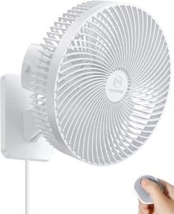 10 Inch Wall Mounted Fan with Remote, AC/DC(12V), 90°Oscillating, High - Picture 1 of 8