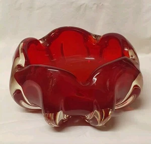 🔶️MURANO GLASS VINTAGE SOMMERSO BOWL 60s SEGUSO POLI BARBINI RETRO RUBY RED - Picture 1 of 16