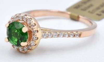 LAB CREATED EMERALD 1.10 Cts & W/SAPPHIRE RING .925  Silver (Rose Finish) - NWT - Image 1 of 3
