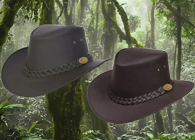 Hazy Blue Aussie Style Outback Leather Bush Wide Brim Hat Waterproof Size XS-XXL