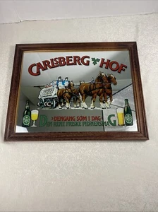 Vintage Carlsberg & Hof Advertising Mirrored Wood Frame Made In England Horses - Picture 1 of 11