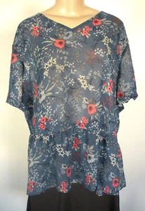 Blusa Top Camisa Cato 26/28W Azul Naranja Blanco Flor Transparente Atado Trasero - Imagen 1 de 9