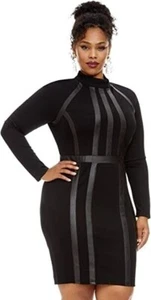 Fashion To Figure Women's Ivy Mock Neck Faux Leather Dress Black Plus Size 2 - Picture 1 of 16
