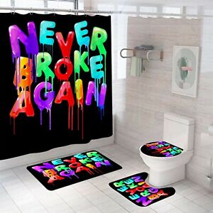 Never Broke Again Shower Curtain Bathroom Rug Set Bath Mat Toilet Lid Cover 