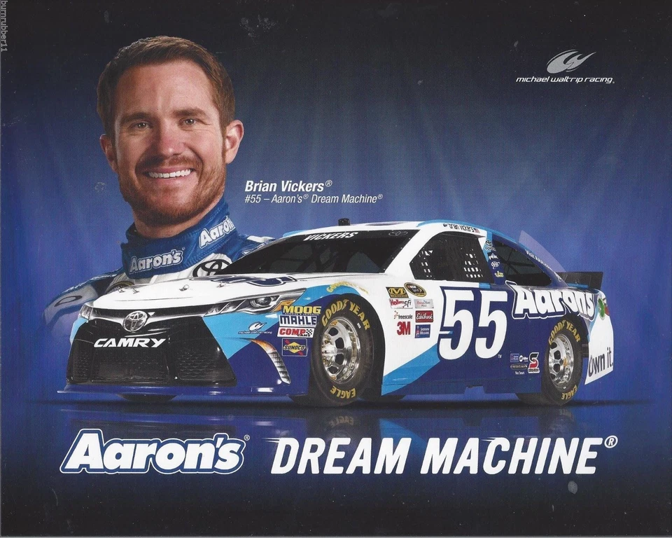 2015 BRIAN VICKERS "AARON'S DREAM MACHINE" #55 NASCAR SPRINT CUP POSTCARD - Image 1 of 1