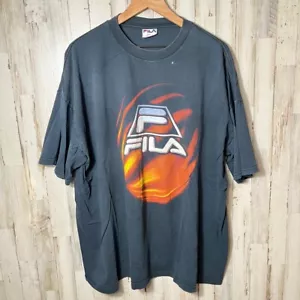 Vintage FILA Spell Out Black Faded T Shirt Made In USA Mens Size 2XL - Picture 1 of 5