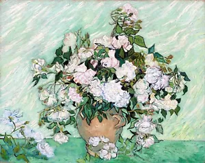 Still Life Vase with Pink Roses Painting by Vincent van Gogh Reproduction - Picture 1 of 3