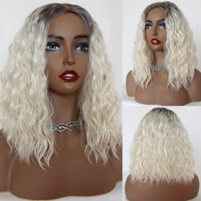 Ombre T60 Rubio Bob Pelucas Pelo Sintético Corto Suelto Rizado Peluca Juegos con disfraces Fiesta Foto 1 de 4