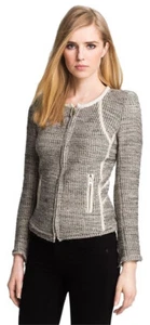 Chaqueta IRO Talla 1 Boucle Noelia Tweed Cuero Borde Gris Blanco - Imagen 1 de 5