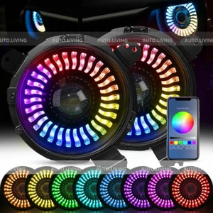 9" RGB Headlights + Bracket Demon Eye for Jeep Wrangler JL JLU Gladiator 18-21 - Picture 1 of 12