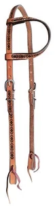 Showman Single Ear Argentina Cow Leather Headstall w/ Stamped Aztec Design - Picture 1 of 1