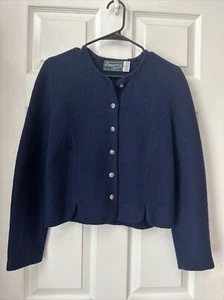 Woodstock by Bernard Sweater Size 36 Navy Blue Classic Wool Vintage Cardigan ART - Picture 1 of 3