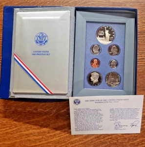 1986-S US Prestige Proof Set, includes Ellis Island silver dollar, box & booklet - Picture 1 of 5