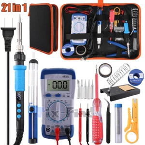 KIT SOLDADURA CON MULTIMETRO soldador de estaño combi bomba detector voltaje LCD - Picture 1 of 47