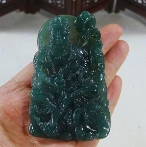 Cert'd Natural Type A Jadeite Jade Elephant Kwan-yin Big Pendant 7389 - Picture 1 of 7