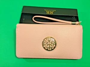 REBECCA & RIFKA Portafoglio Donna Pocketbook Rosa con Logo Oro Ecopelle NUOVO - Foto 1 di 12