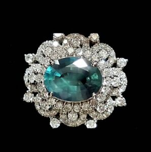 8.76 Carat Bluish Extremely Gorgeous Green Aquamarine & CZ Women's Wedding Ring