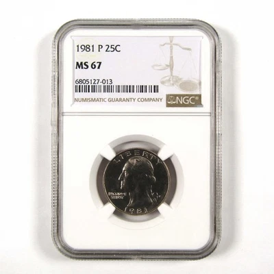 1981 P Washington Quarter MS 67 NGC Clad 25c Uncirculated SKU:I9543 - Image 1 of 4