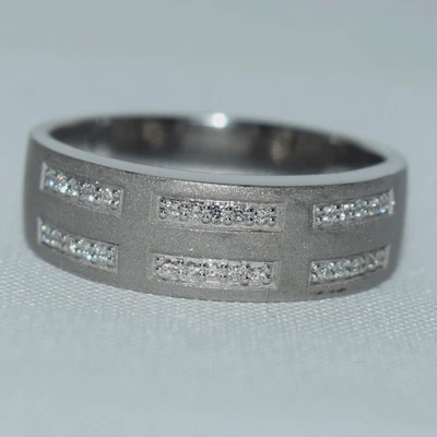 14k White Gold Men's Diamond Wedding Band ~ Brush Finish ~ 0.25 ct ~ sz 10 ~ 7gm - Image 1 of 4
