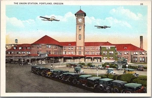 Postal de PORTLAND, Oregon "THE UNION STATION" depósito ferroviario / aviones / década de 1920 - Imagen 1 de 2