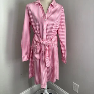 Draper James pink & white striped long sleeve shirt dress w/ tie belt size XL - Picture 1 of 10