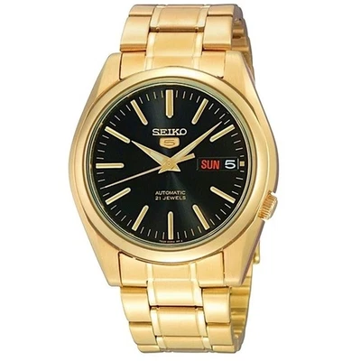 New Seiko Series 5 Automatic Black Dial Men's Gold Tone Watch SNKL50 - Image 1 of 3