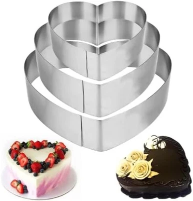3 Stück Herzbackform, 10/15 /20 cm Backform Herz Set, Tortenring Kuchenform - Bild 1 von 4
