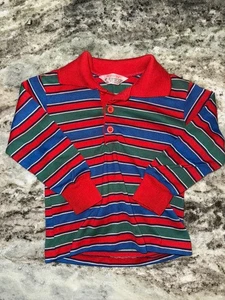 Vintage Healthtex Boys Striped Color block Shirt Size 4T Red Blue Y2K Buttons - Picture 1 of 4