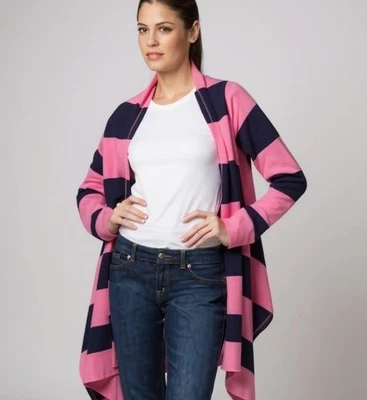 Lilly Pulitzer High Low Open Front Cardigan Sweater XS Pink Navy Stripe Preppy - Image 1 of 4