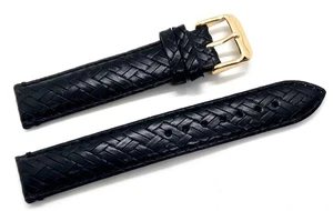 NUEVA correa de reloj de cuero acolchada negra para hombre de 18 mm con diseño de tejido de canasta barras de resorte - Imagen 1 de 4