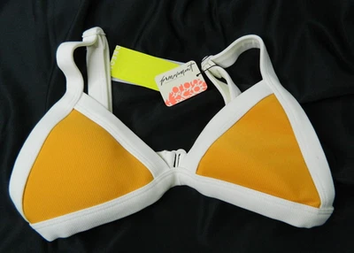 FP Movement Oneone Bikini Swim Top Womens Medium Yellow White Ribbed Triangle - Image 1 of 4