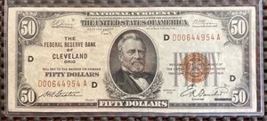 1929 $50 Federal Reserve Bank Note of Cleveland, Ohio Crisp & Very clean! - Picture 1 of 2