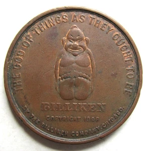 1908 Chicago Illinois BILLIKEN Company Good Luck Token Brass 30mm - Imagen 1 de 2