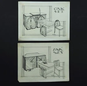 Original Art Deco Furniture Designs - Oak Suite - by WG Hilling, c1930s - Picture 1 of 7