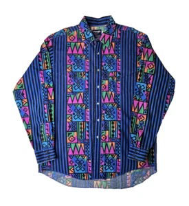 Wrangler Vintage Southwestern Azteken gestreift mehrfarbig geknöpft Hemd Herren Large L - Bild 1 von 7
