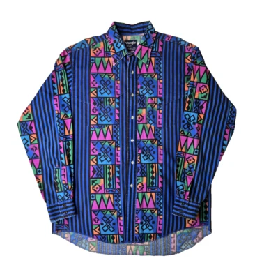 Wrangler Vintage Southwestern Aztec Striped Multicolor Button Shirt Mens Large L - Image 1 of 4