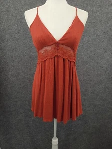 Top de mujer Lulu's mediana abierta espalda forrada cuello en V inserto de encaje naranja ajustable - Imagen 1 de 16