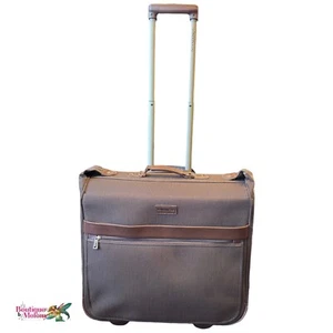 London Fog Suitcase Garment Bag Brown Tweed Large Rolling - Picture 1 of 24