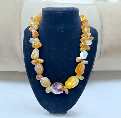 Collar llamativo cuentas gruesas con bandas ámbar y naranja piedras de ágata 18" 127 g Foto 1 de 4