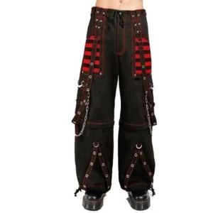 Men Gothic Cyber Chain Black Red Pants Thread Punk Bondage Metal Stud Trousers - Picture 1 of 7