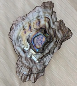 Abalone Glass Dish /Bowl Iridescent Art Glass Opalescent Oyster Shell - 9”x7” - Picture 1 of 3
