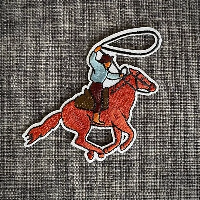 Horse Riding Lasso Stockman Cowboy Fully Embroidered Patch Badge Motif Iron-On - Image 1 of 2