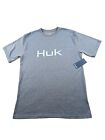 HUK Shirt Mens Sz Small Heather Blue Front Logo Fishing Tee Short Sleeve T Shirt