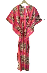 Cotton Loose Short Sleeves Tibetan Tiger Print Orange Free Size Caftan Dress - Picture 1 of 5
