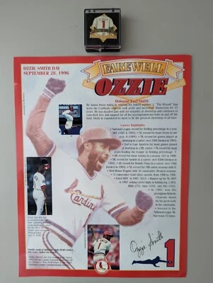  New St. Louis Cardinals Ozzie Smith 1996 Retirement Number Pin and Mini Poster - Image 1 of 4