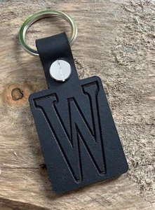 W Letter Initial Name Keyring Alphabet Leather Keychain Fob Gift Black - Picture 1 of 2
