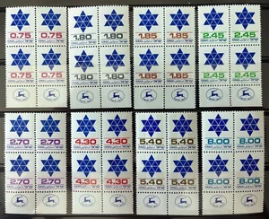 Israel (Scott #583-590) • Stand-By Definitive Blocks of 4 - Complete Set w/Tabs - Picture 1 of 1