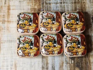 Vintage Painted Wood Square Dresser Drawer Knobs Chest Cabinet set 6 Wine Italy - Picture 1 of 5