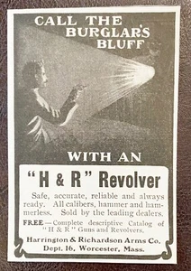 1903 H&R REVOLVER Vtg Gun Print Ad~Call Burglar's Bluff Harrington&Richardson Co - Picture 1 of 1