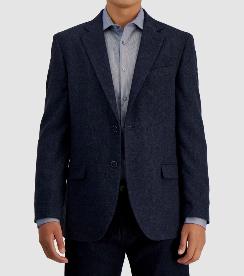 Nautica Men's Blue Herringbone Tweed Branford Sport Coat Jacket Suit Size 40L